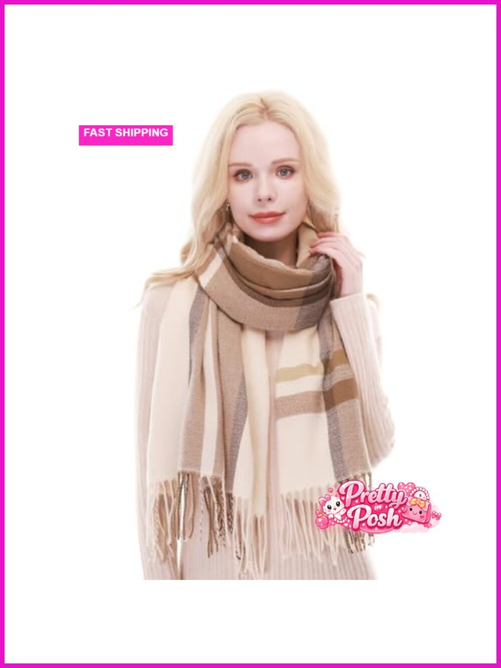 Plaid Scarf Soft Warm Winter Tartan Scarf with Fringe